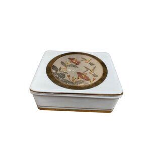 Chokin Vintage floral Hummingbird 24 K Gold trim Porcelain Trinket Box SKU 9811